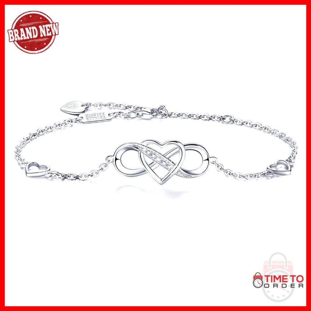 Sterling Silver Infinity Heart Bracelet Adjustable 6.2-8.2 Inches